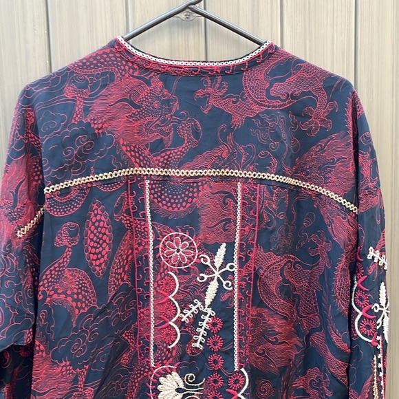 Johnny Was Belina Tunic Large Black Red Silk Embroidered Sequin Blouse Dragon - Picture 14 of 16